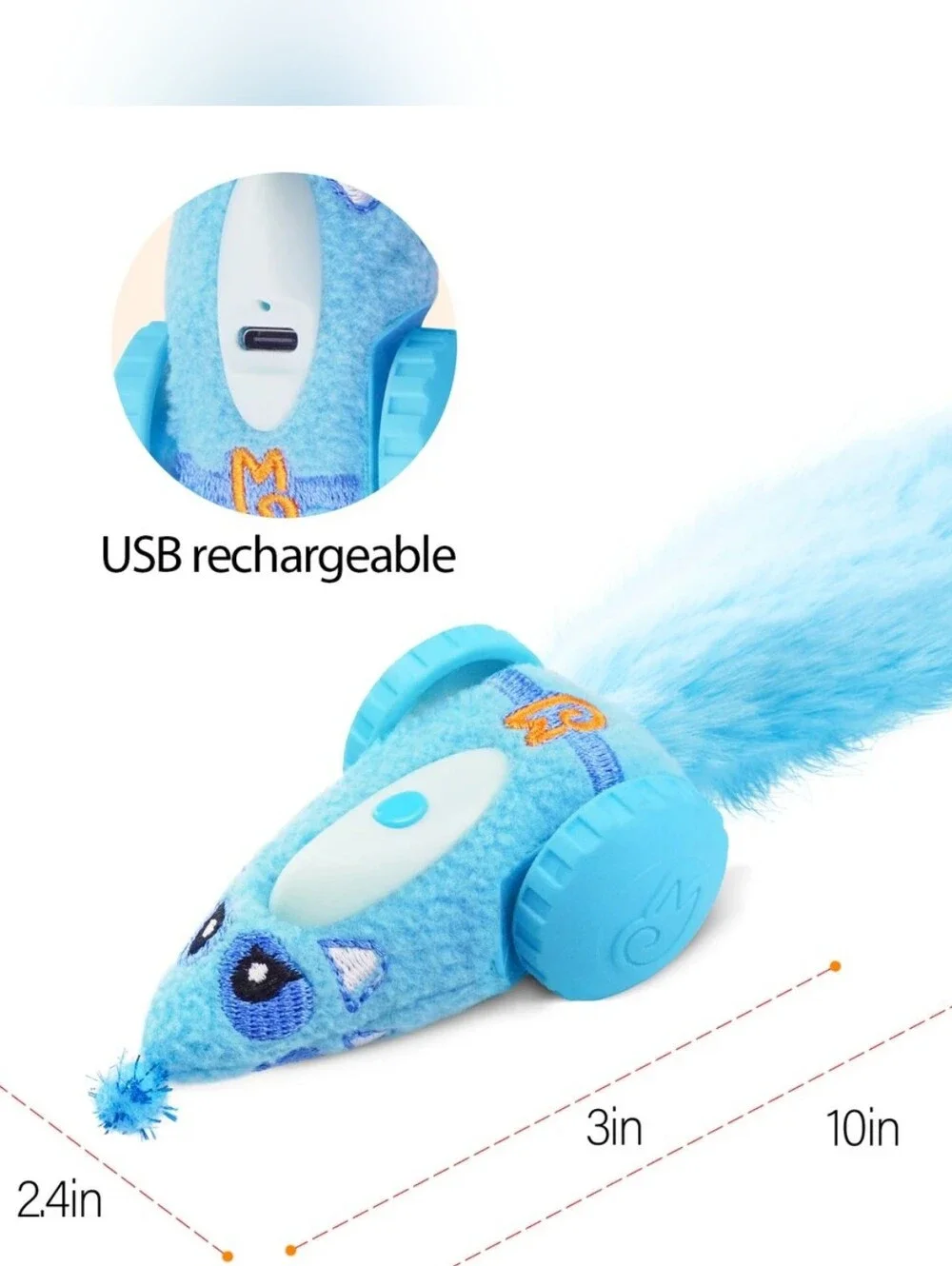 NIB Migipaws Mouse Car Automatic Interactive Electronic Motion Cat Toy, Blue